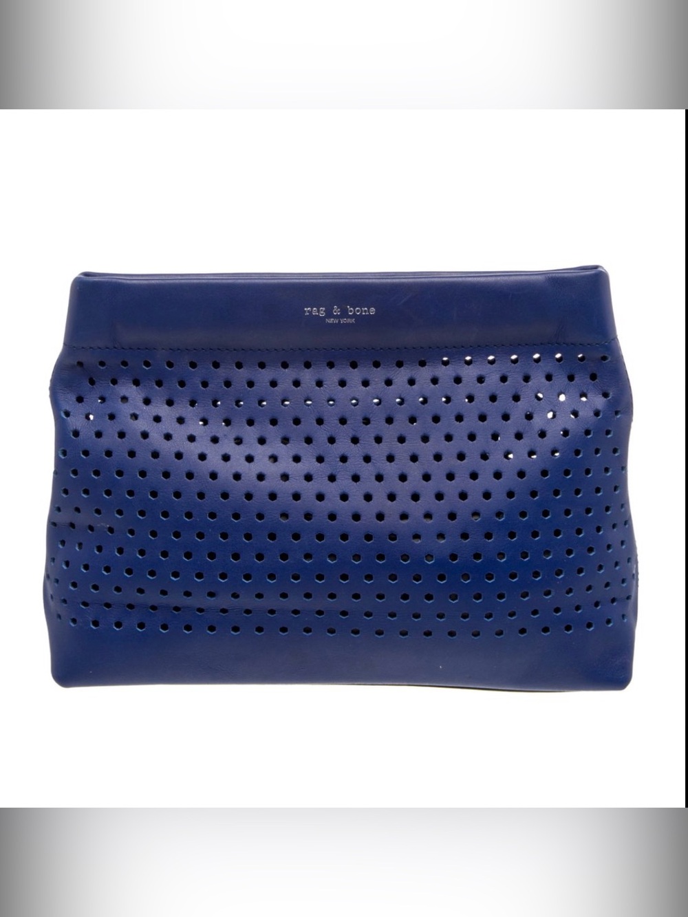Navy Perforated Leather Wristlet Clutch
